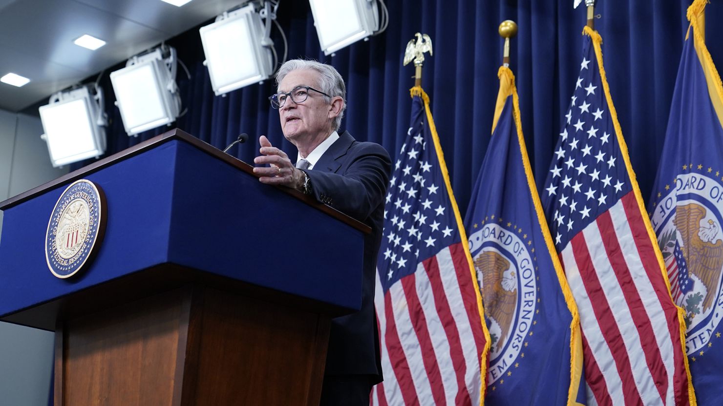 Federal Reserve Chair Jerome Powell speaks during a news conference at the Federal Reserve in Washington, Wednesday, Nov. 1, 2023.