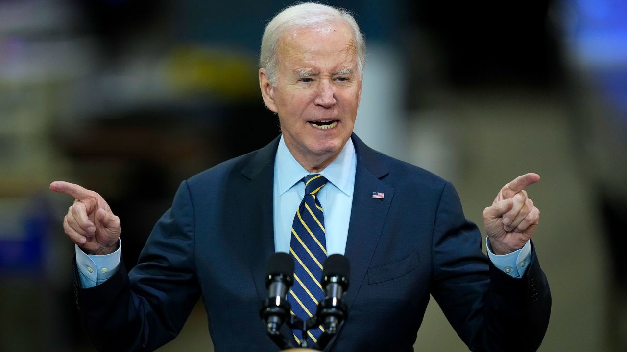 President Joe Biden speaks at the Amtrak Bear Maintenance Facility on Monday, November 6, in Bear, Delaware. 