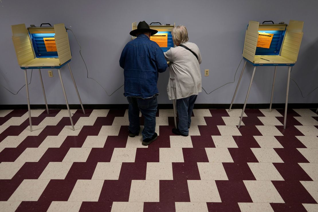 People vote on Election Day at the Jeffersonville Masonic Lodge in Jeffersonville, Ohio, on November 7, 2023.