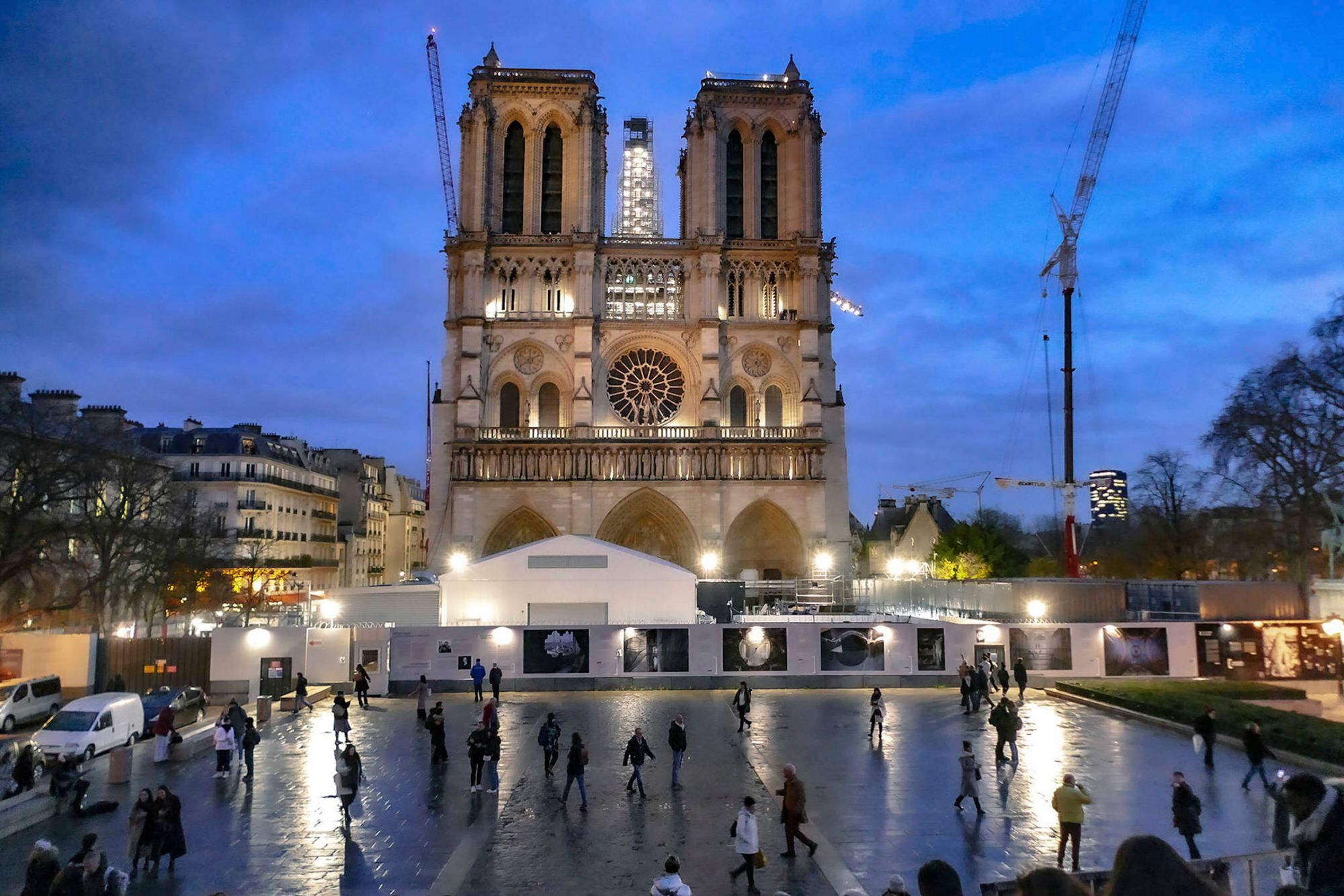 The new rooster is added to the top of Notre Dame cathedral in Paris on December 16, as rebuilding continues after a catastrophic fire in 2019. While the spire is still encased in scaffolding at the moment, the 860-year-old building will reopen in 2024.