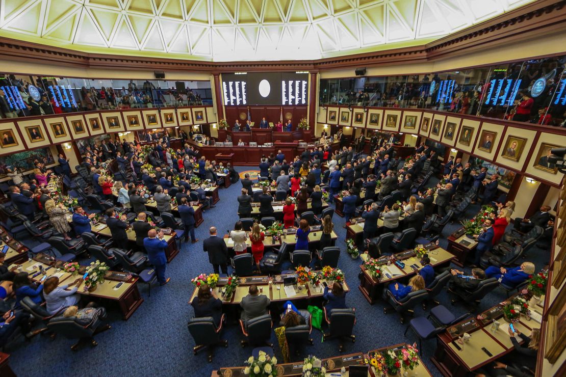 Florida Gov. Ron DeSantis gives his State of the State address during a joint session of the Senate and House of Representatives in Tallahassee, on Tuesday.