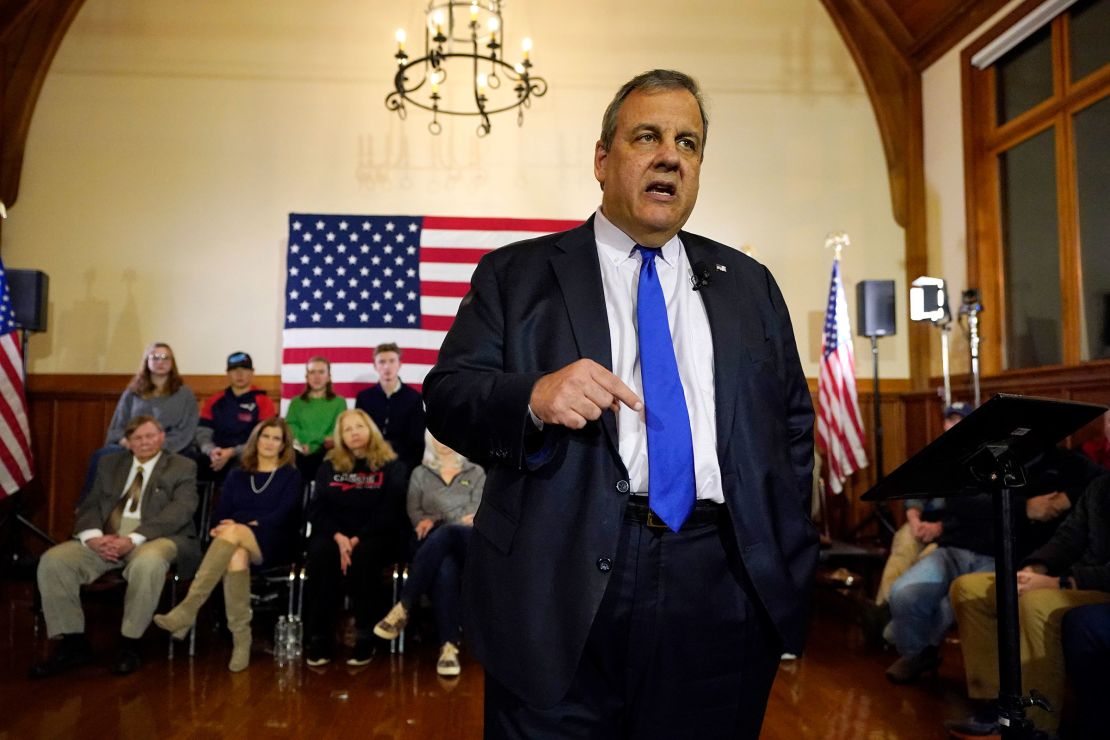 Republican presidential candidate former New Jersey Gov. Chris Christie announces he is dropping out of the race during a town hall campaign event on Wednesday, January 10, 2024.
