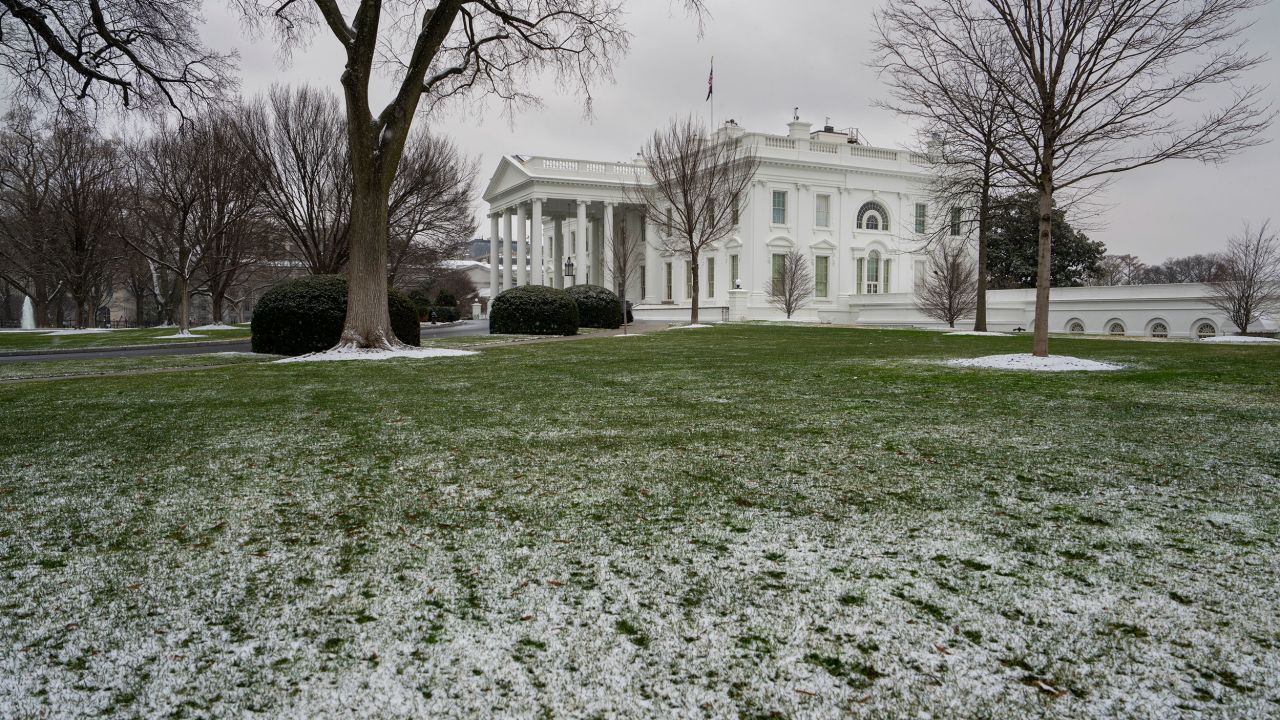 The White House is seen under a dusting of snow January 15, 2024 in Washington DC. Photo by Ken Cedeno/Sipa USA(Sipa via AP Images)