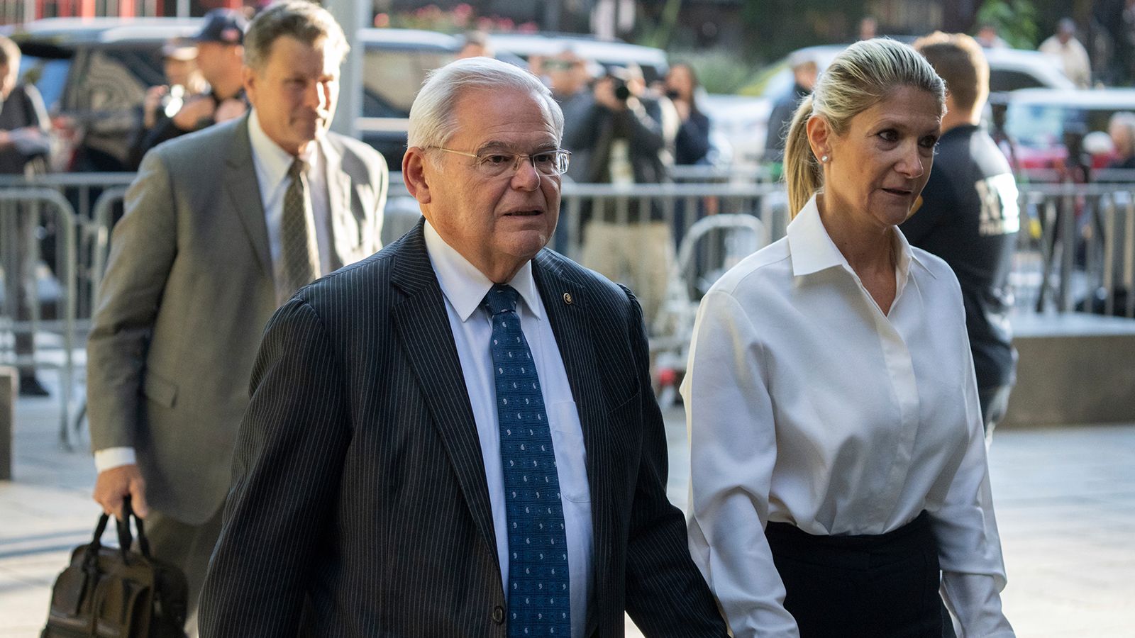 Democratic U.S. Sen. Bob Menendez of New Jersey and his wife Nadine Menendez arrive at a federal courthouse in New York on September 27, 2023.