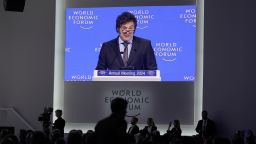 President of Argentina Javier Milei delivering his speech at the World Economic Forum in Davos, Switzerland on January 17, 2024.