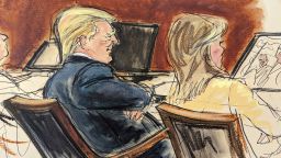In this courtroom sketch, Donald Trump sits with arms folded beside his attorney, Alina Habba in Federal Court, in New York, Wednesday, Jan. 17, 2024. Trump was threatened with expulsion from his Manhattan civil trial Wednesday after he repeatedly ignored a warning to keep quiet while writer E. Jean Carroll testified that he shattered her reputation after she accused him of sexual abuse.