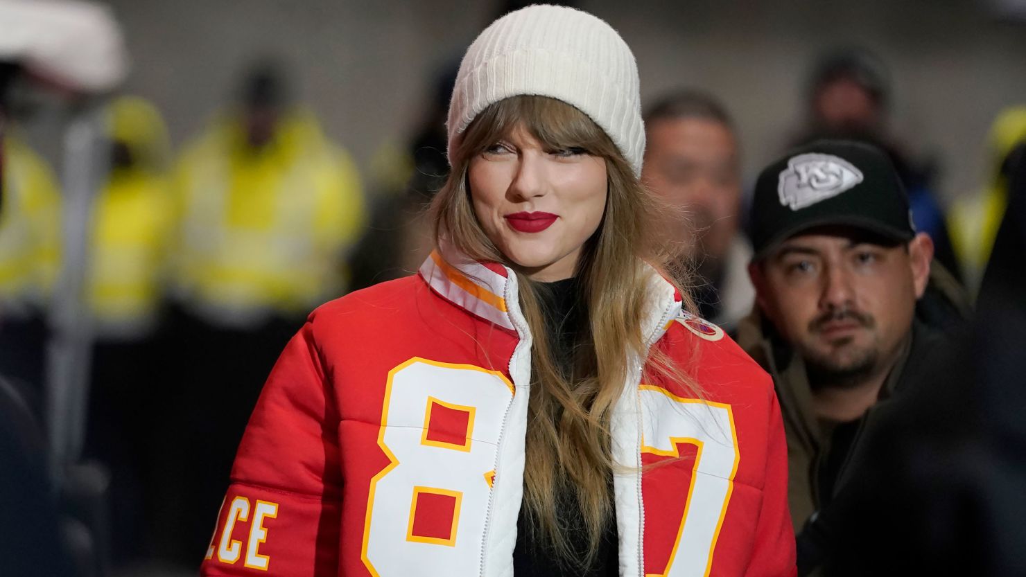 Taylor Swift at the Chiefs-Dolphins playoff game in Kansas City in January.