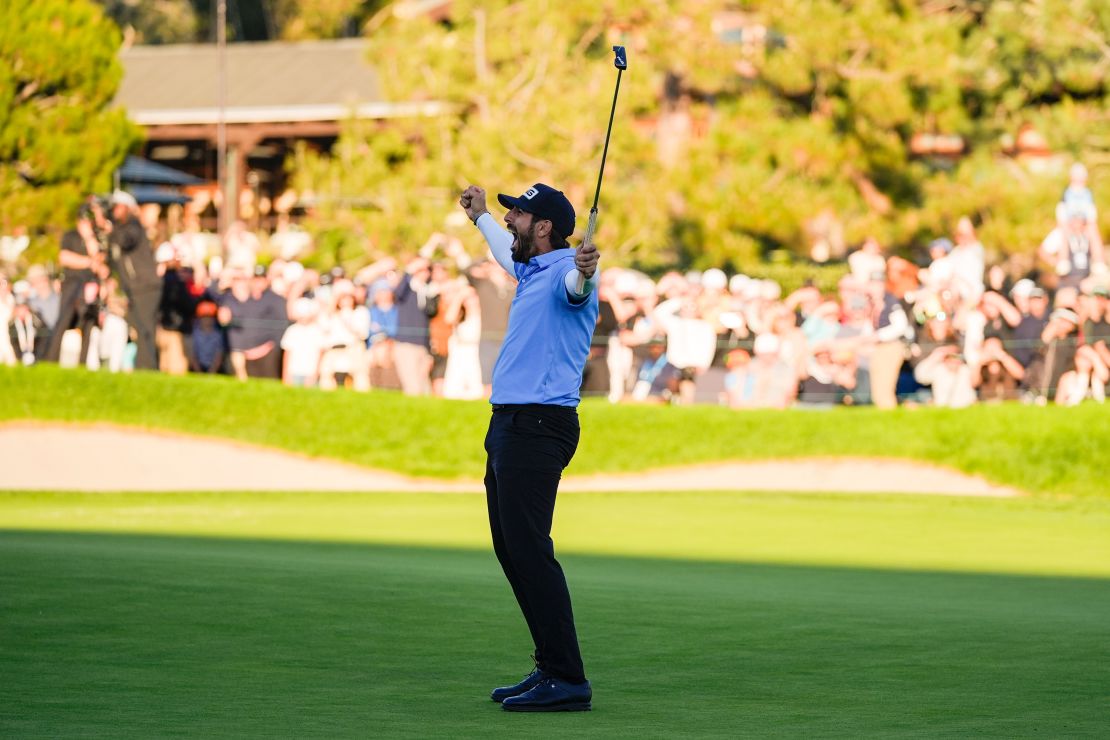 Pavon celebrates the birdie that clinched him his first win on the PGA Tour.