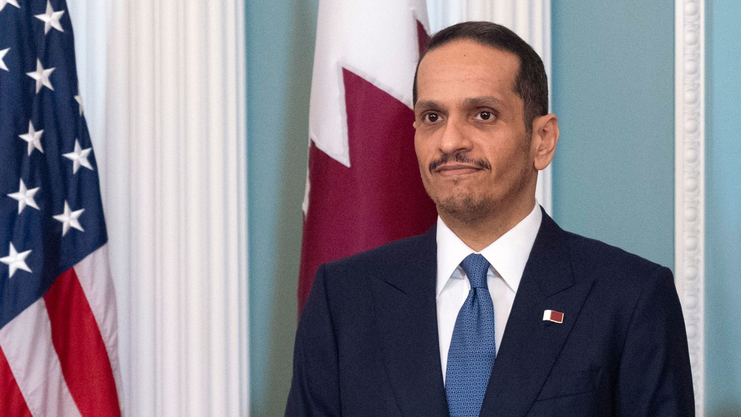 Qatar's Prime Minister and Foreign Affairs Minister Mohammed Bin Abdulrahman Al Thani, in the Treaty Room at the State Department on Monday, January 29, in Washington, DC.