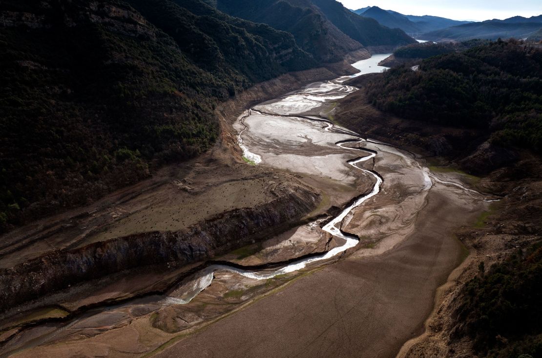 A view of La Baells reservoir, north of Barcelona, in the Spanish region of Catalonia on January 23. Local authorities declared on Thursday a state of drought emergency caused by water shortages.