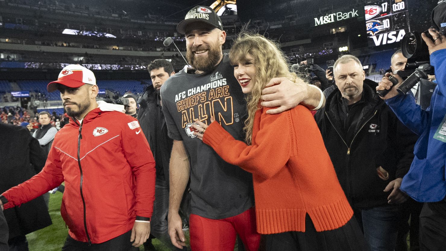 Travis Kelce and Taylor Swift are both at the top of their respective industries. The Kansas City Chiefs tight end and pop superstar celebrate after his team defeated the Baltimore Ravens on January 28.