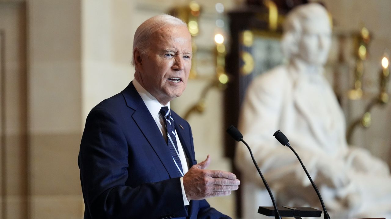 President Joe Biden speaks at the National Prayer Breakfast at the Capitol in Washington, DC, on Thursday.