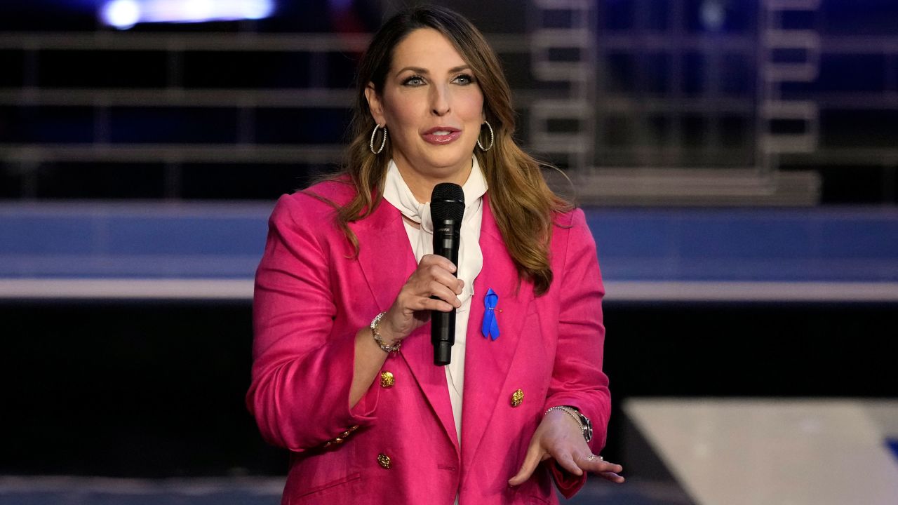 Republican National Committee Chair Ronna McDaniel speaks before a Republican presidential primary debate hosted by NBC News, Nov. 8, 2023, at the Adrienne Arsht Center for the Performing Arts of Miami-Dade County in Miami.