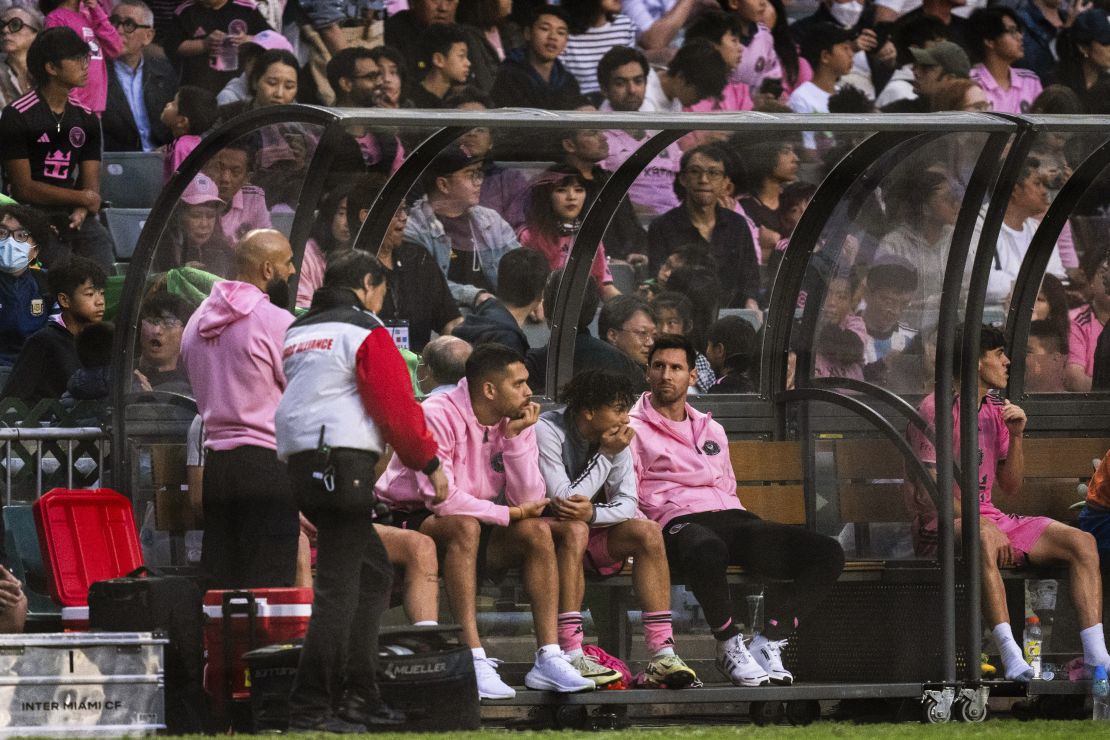 Messi was left on the bench with an injury during Sunday's game in Hong Kong.
