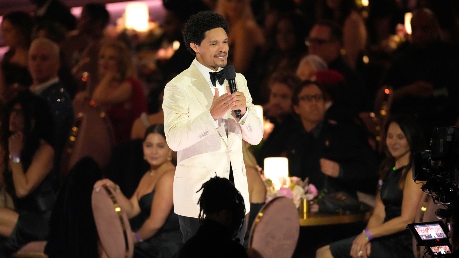 Host Trevor Noah speaks during the 66th annual Grammy Awards on Sunday, Feb. 4, 2024, in Los Angeles.