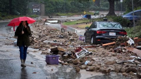 Mud and debris is strewn on a street after a mudslide from an atmospheric river on Monday Feb. 5, 2024, in Studio City, California.