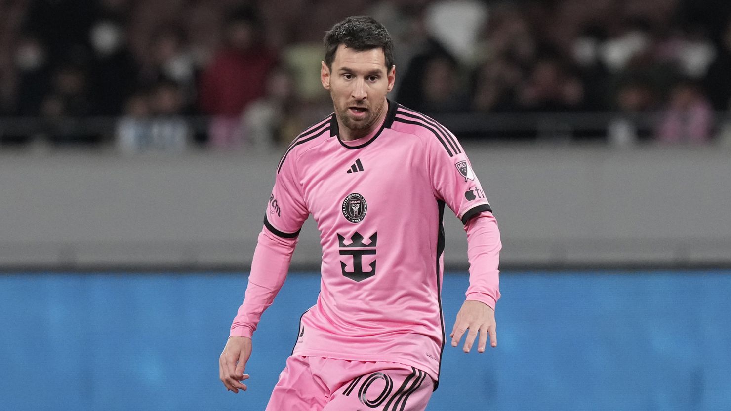 Inter Miami's Lionel Messi plays in the friendly soccer match between Vissel Kobe and Inter Miami at the National Stadium in Tokyo, Japan, on Feb 7.
