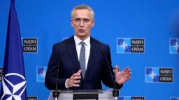 NATO Secretary General Jens Stoltenberg addresses a media conference at NATO headquarters in Brussels earlier this month.