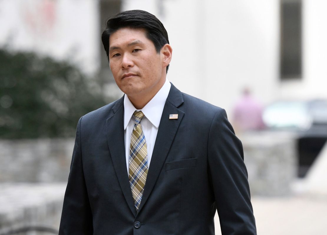 In this 2019 photo, Robert Hur arrives at US District Court in Baltimore.