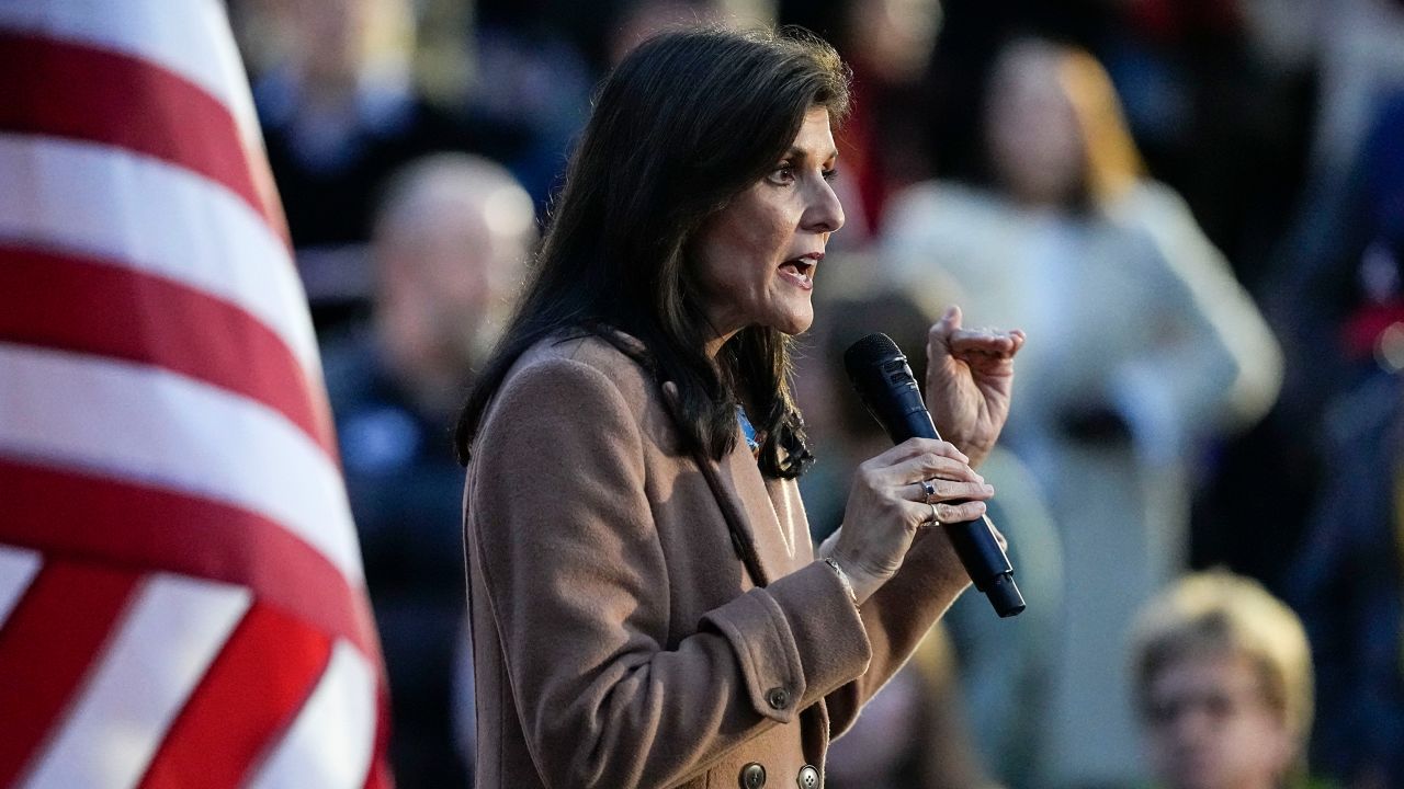 Republican presidential candidate former UN Ambassador Nikki Haley, speaks during a campaign event at Irmo Town Park Saturday, Feb. 17, 2024, in Irmo, S.C.