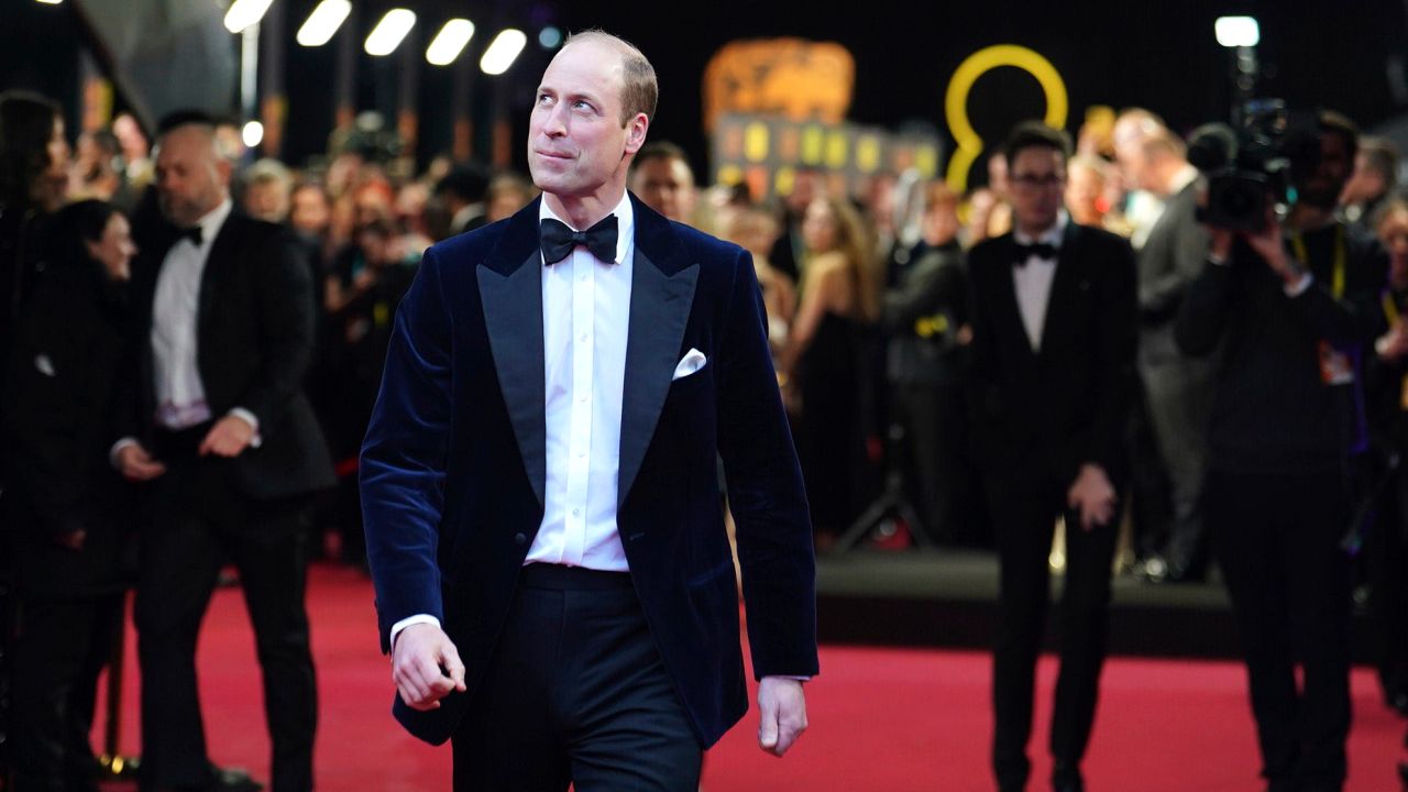 Britain's Prince William, president of BAFTA, arrives for the 77th British Academy Film Awards, BAFTA, in London, Sunday, Feb. 18, 2024