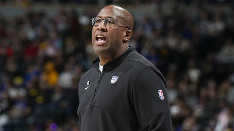 Sacramento Kings head coach Mike Brown in the second half of an NBA basketball game Wednesday, Feb. 14, 2024, in Denver. (AP Photo/David Zalubowski)