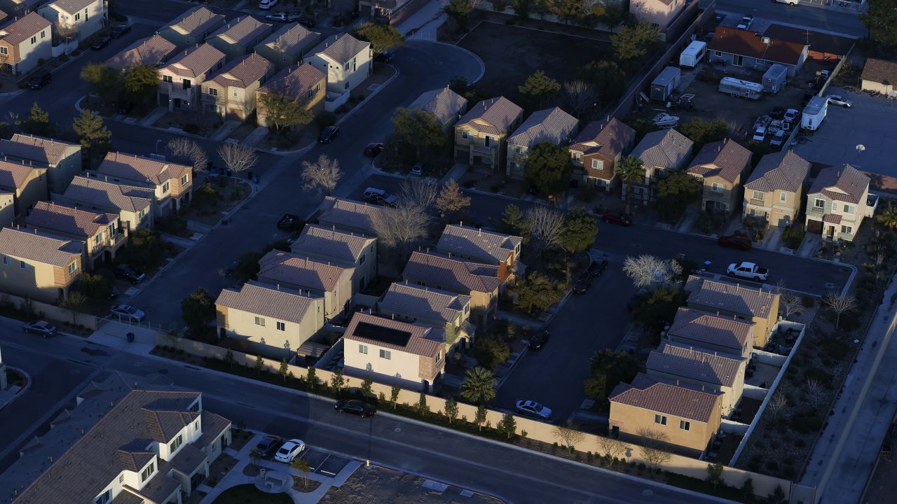 An aerial view of the subdivision housing, Thursday, Feb. 8, 2024, in Las Vegas.