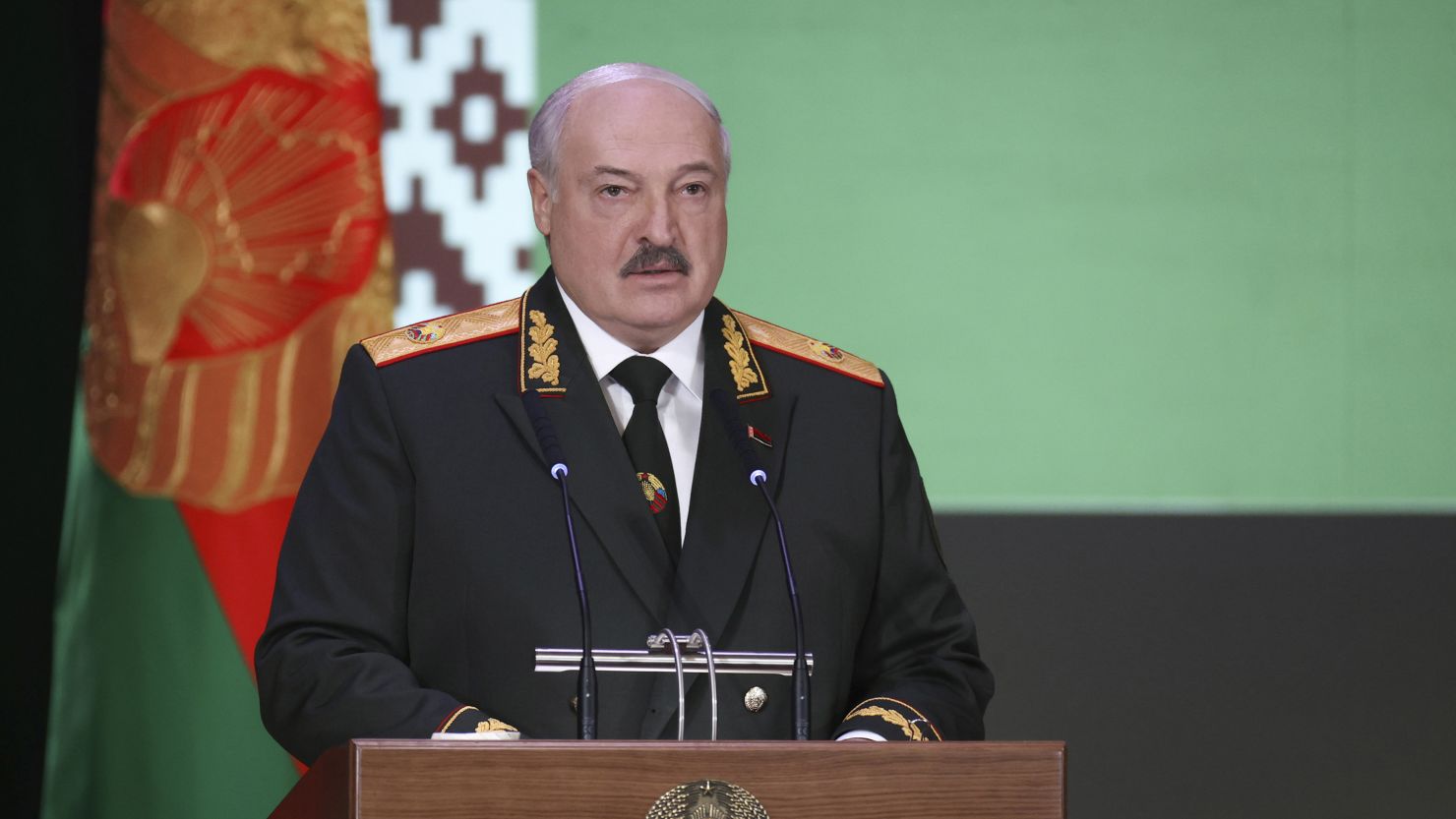Belarus President Alexander Lukashenko speaks in Minsk, Belarus, on February 20.