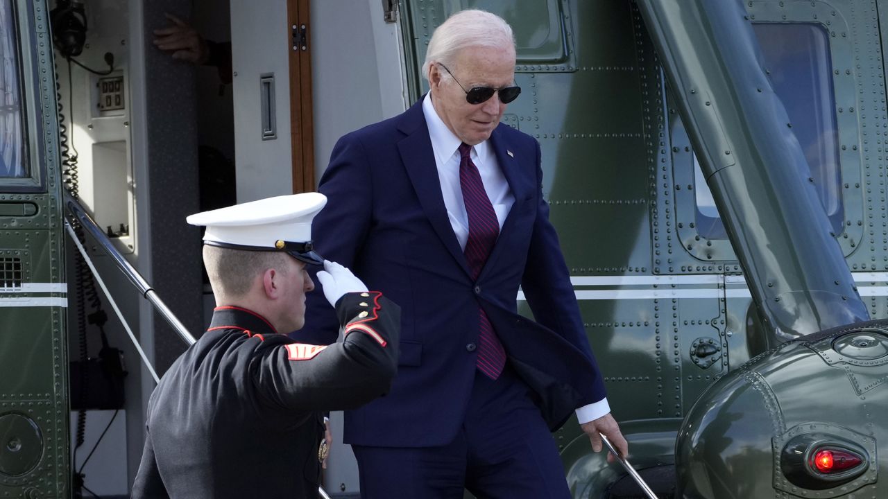 President Joe Biden arrives on Marine One to attend a fundraiser in San Francisco, Wednesday, Feb. 21, 2024.