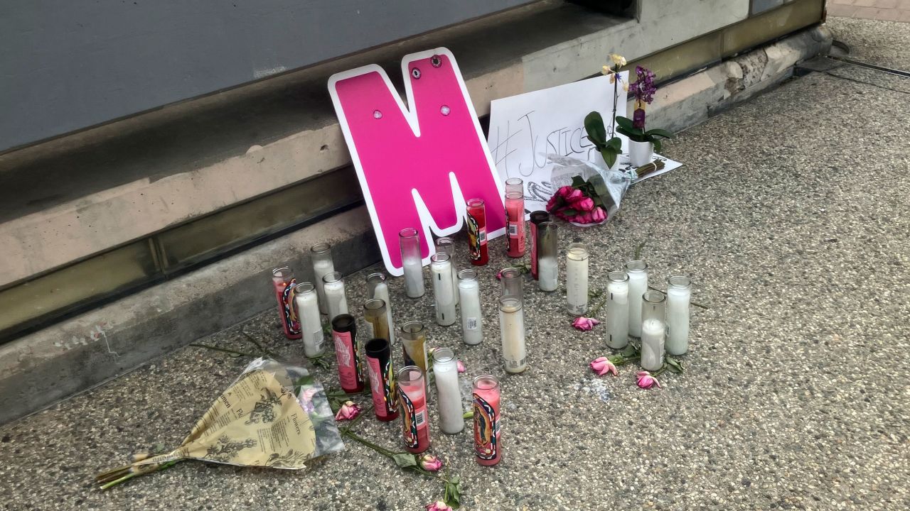 A street-side memorial for Maleesa Mooney, who was killed in her apartment, is displayed on Sept. 20, 2023, in downtown Los Angeles.  On Wednesday, Feb. 21, 2024, a 41-year-old Minnesota man was arrested in connection with the September killing of Mooney, a model who was beaten, bound and stuffed inside the refrigerator of her downtown Los Angeles apartment, police say. (AP Photo/John Antczak)