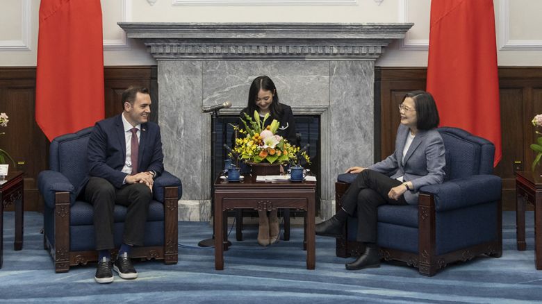 Taiwan's President Tsai Ing-wen meets with Rep. Mike Gallagher in Taipei on February 22.