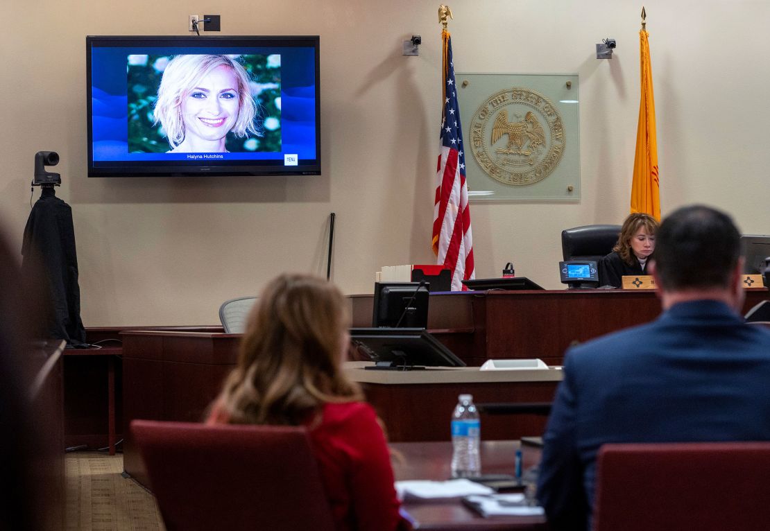 A photo of cinematographer Halyna Hutchins is displayed during the trial of Hannah Gutierrez Reed in Santa Fe, New Mexico, on February 22, 2024.