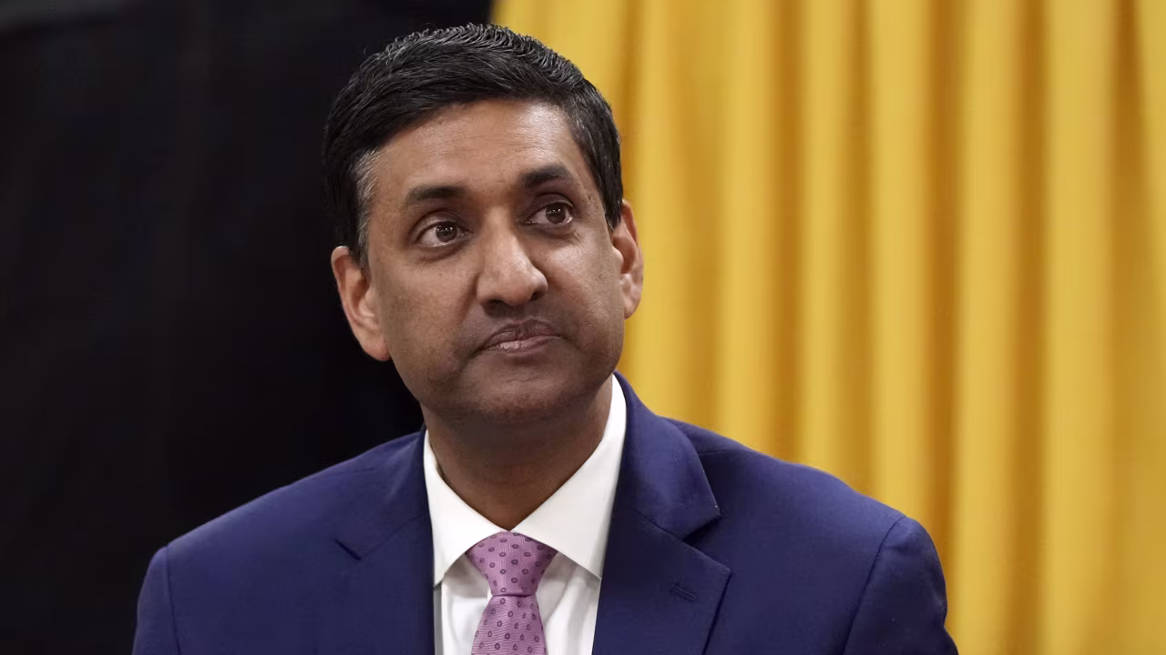 Rep. Ro Khanna waits to address a group in Dearborn, Michigan, on February 22.