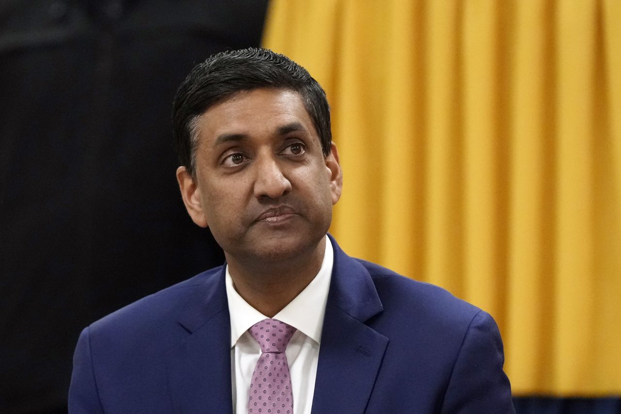 Rep. Ro Khanna waits to address a group in Dearborn, Michigan, on February 22.