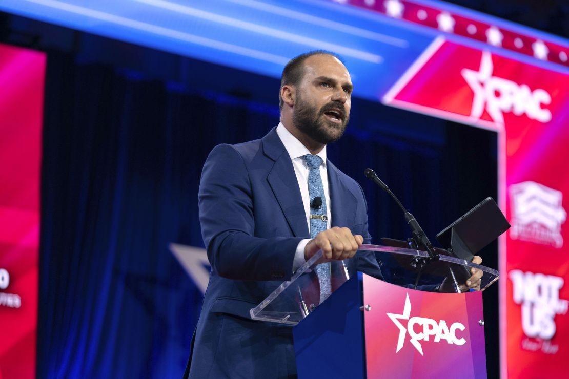 Eduardo Bolsonaro, member of the Brazil Chamber of Deputies, speaks during the Conservative Political Action Conference at the National Harbor, in Oxon Hill, Maryland, on Feb. 24, 2024.