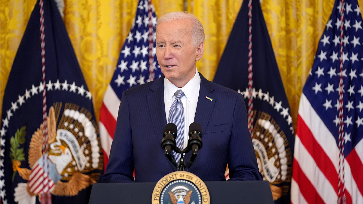 President Joe Biden speaks in the East Room of the White House on February 23, 2024.