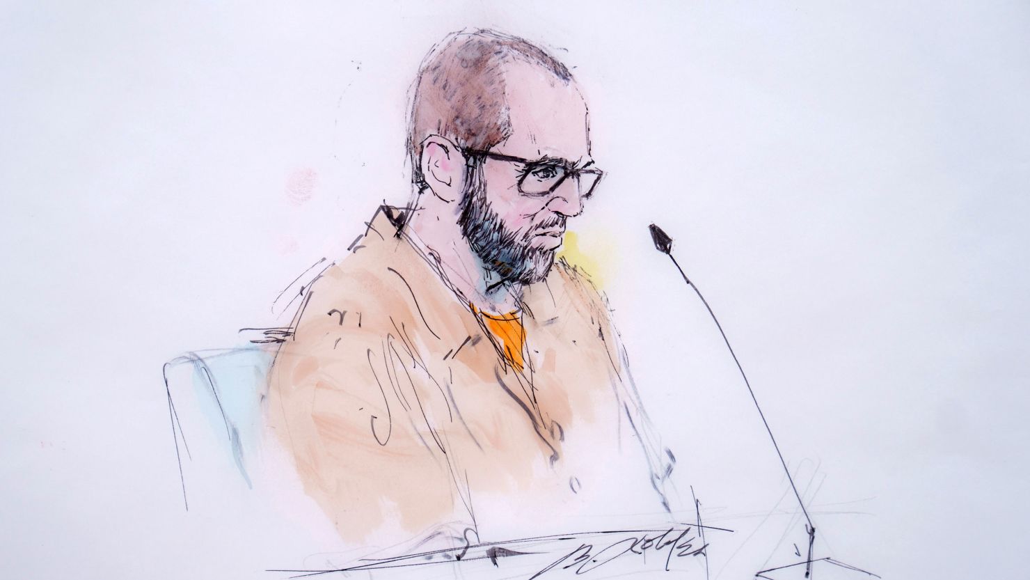 In this courtroom sketch, Alexander Smirnov speaks in federal court in Los Angeles on February 26, 2024.