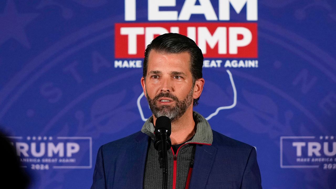 FDonald Trump Jr., speaks at a rally for his father, Republican presidential candidate former President Donald Trump, in Laconia, N.H., January 22, 2024.
