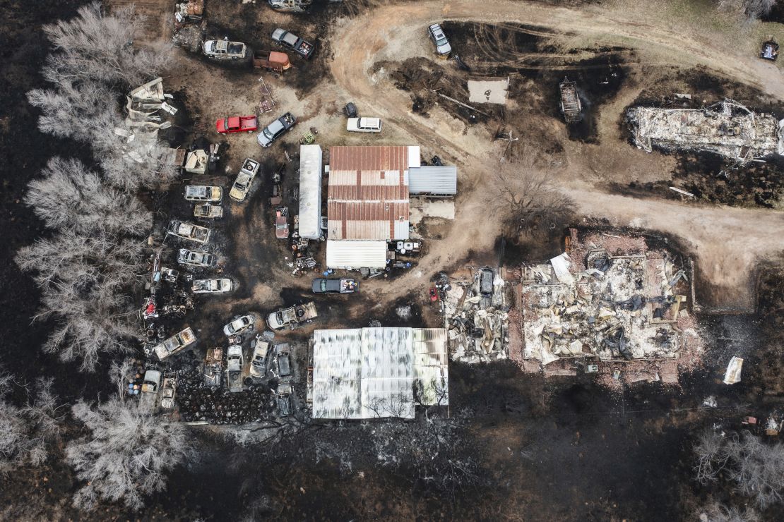 Multiple vehicles and residences are seen destroyed by the Smokehouse Creek Fire in Canadian, Texas, on February 29. The same areas of Texas are at risk of fires once again Wednesday.