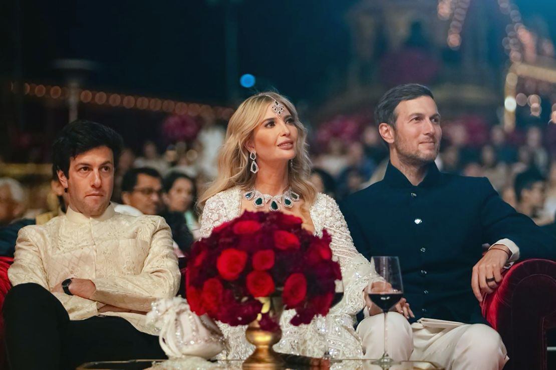 Ivanka Trump and her husband Jared Kushner (right) were seen attending the pre-wedding bash in Jamnagar, India this weekend.