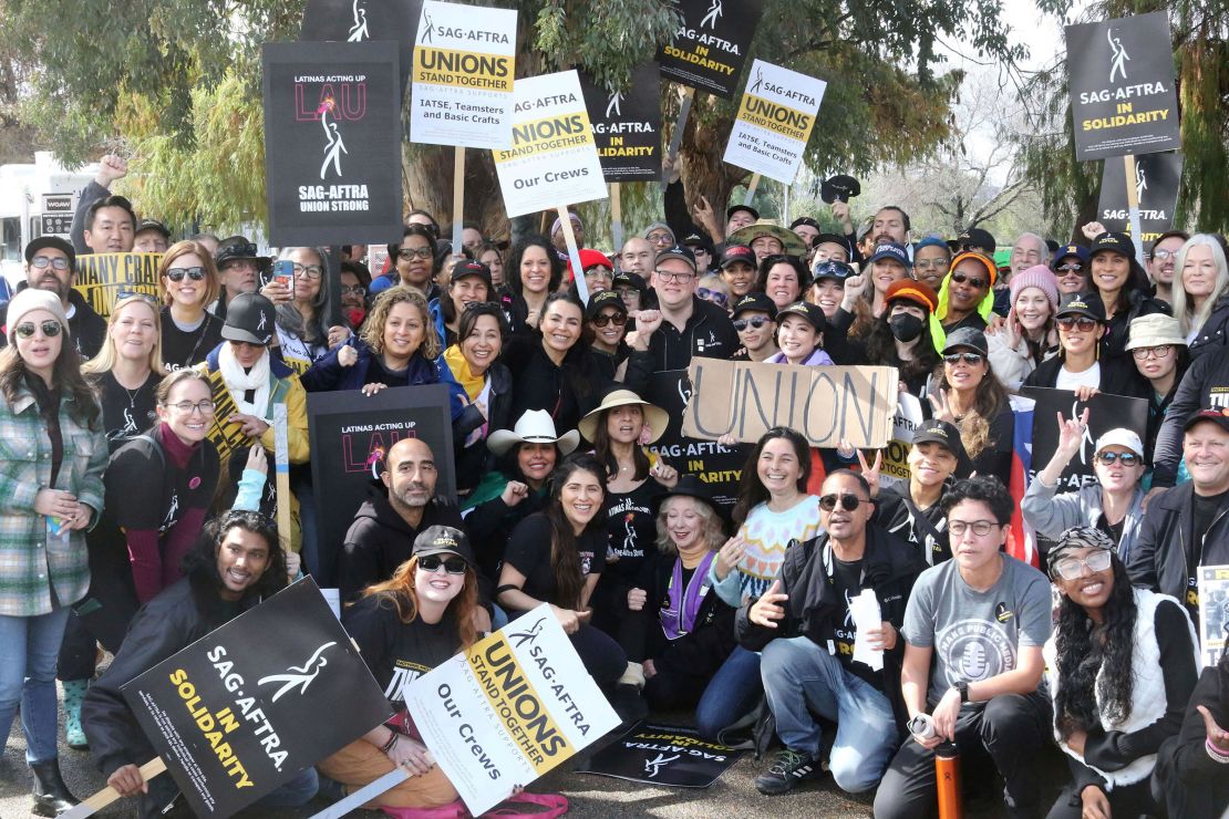 Entertainment industry professionals gathered at an IATSE, Teamsters Local 399 and Hollywood Basic Crafts rally in Encino in March.