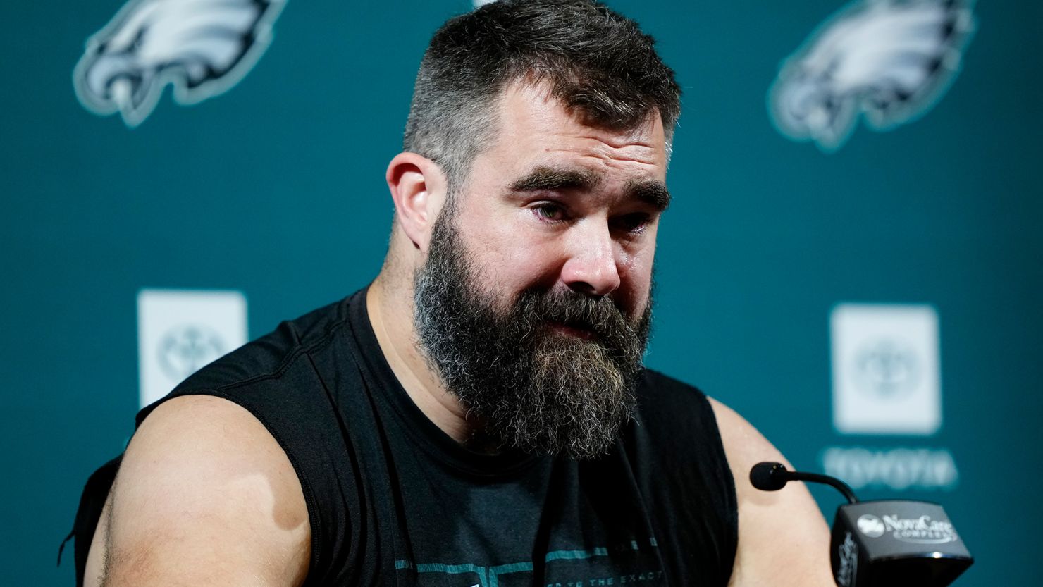 Philadelphia Eagles center Jason Kelce speaks during a press conference announcing his retirement on Monday, March 4.