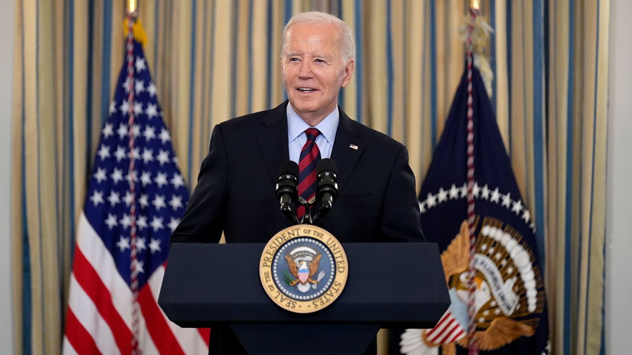 FILE - President Joe Biden speaks during a meeting of his Competition Council to announce new actions to lower costs for families in the State Dining Room of the White House in Washington, Tuesday, March 5, 2024.  Democrats in Hawaii are voting on their partyâs nominee for president. There has been little visible campaigning in the islands but Biden has a large advantage. Others on the ballot include U.S. Rep. Dean Phillips and self-help author and spiritual guru Marianne Williamson. (AP Photo/Andrew Harnik, File)