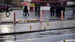 Evidence markers are seen following a shooting in Northeast Philadelphia on Wednesday, March 6, 2024. Four shootings over four days in Philadelphia left three dead and 12 injured, many of them children â violence that put renewed focus on safety within the sprawling mass transit system and gave ammunition to critics of the city's progressive chief prosecutor. (AP Photo/Joe Lamberti)