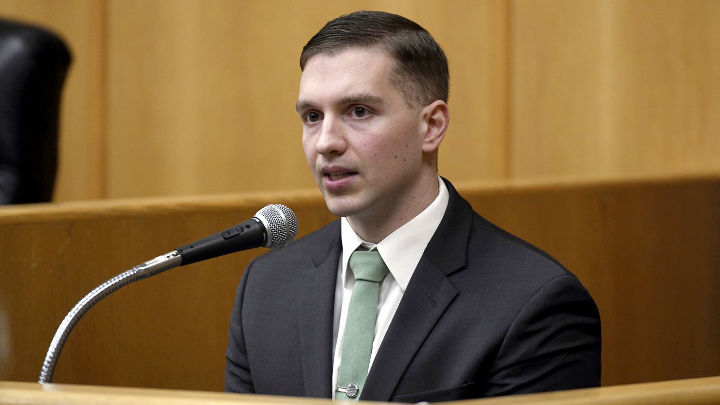 Connecticut State Trooper Brian North testifies during his trial in Connecticut Superior Court in Milford.