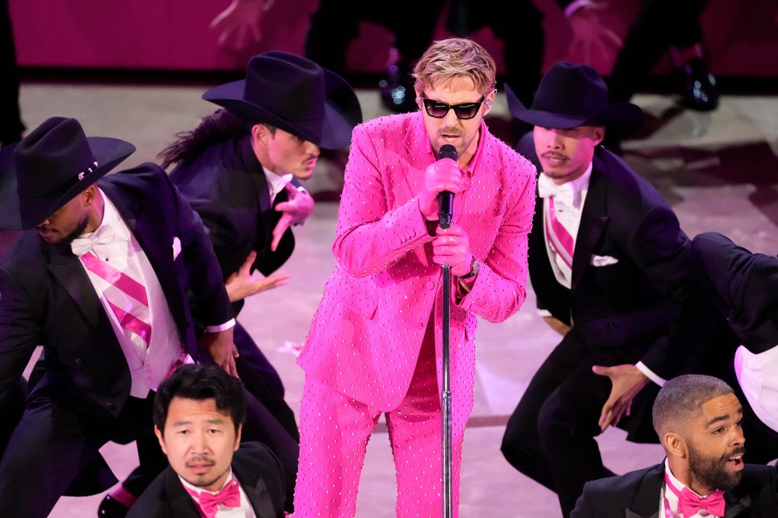 Ryan Gosling performs the song "I'm Just Ken" from the movie "Barbie" during the Oscars on Sunday.