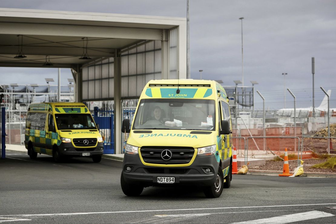 Ambulances respond to an incident at Auckland International Airport on March 11, 2024.