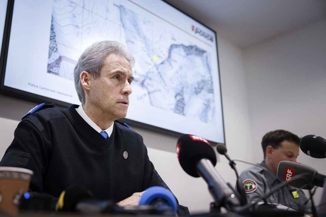 Commandant of the Valais Cantonal Police Christian Varone speaks during a press conference, in Sion, Switzerland on Monday after five cross-country skiers were found dead near the Matterhorn.
