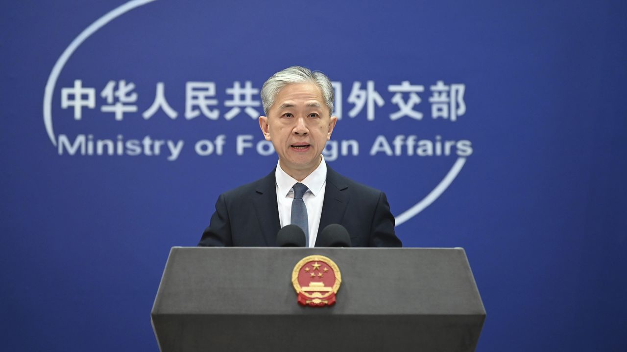 12 March 2024, China, Peking: Wang Wenbin, spokesman for the Chinese Foreign Ministry, speaks at a press conference. Photo by: Johannes Neudecker/picture-alliance/dpa/AP Images