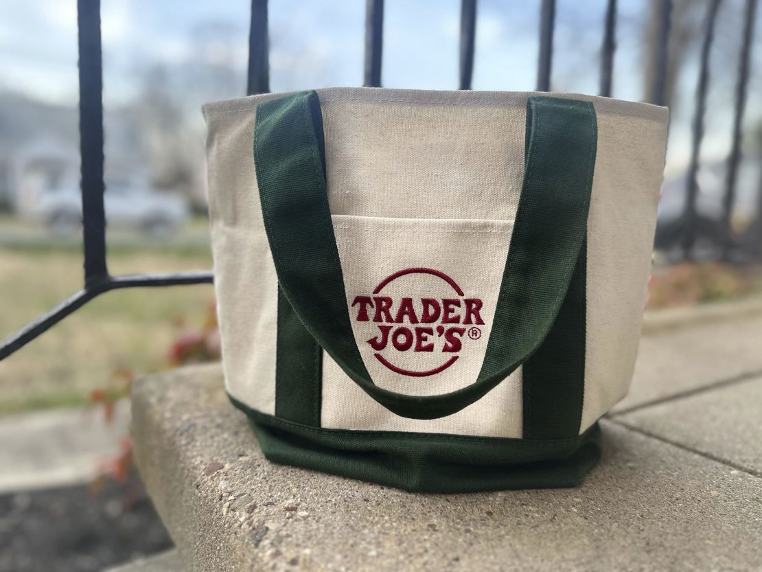 A Trader Joe's mini tote bag is shown in Palmyra, N.J., on Wednesday, March 13, 2024.